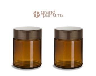 2 AMBER GLASS 8 Oz Empty Cosmetic Jars 240ml w/ Pearl Copper or Silver Upscale Caps Body Butter, Sugar Scrubs, Balms, Bath Salt Conditioner