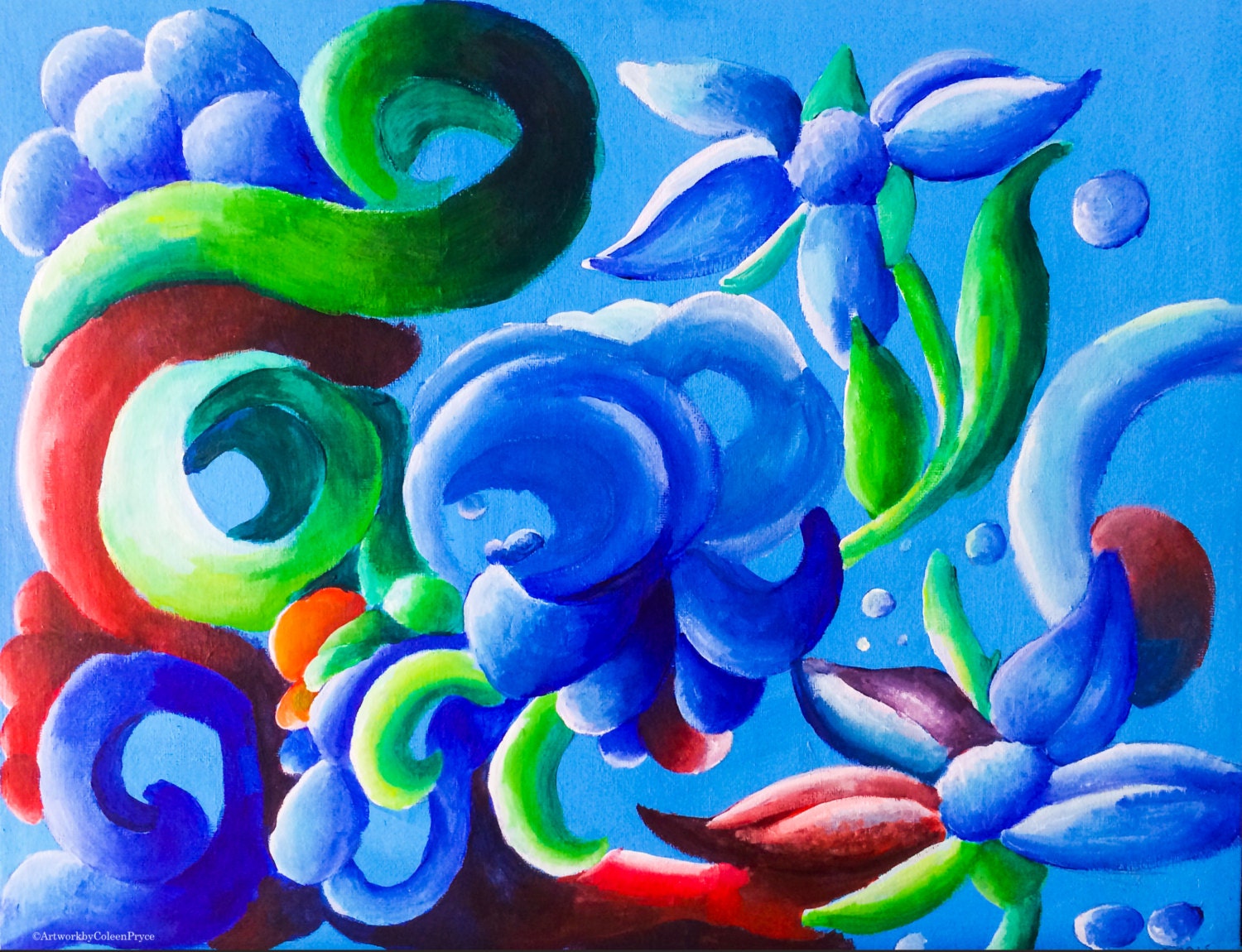 Colourful Organic Plants Abstract Original painting by Coleen