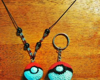 Pokeball Beaded 20" Necklace or Pokeball Keychain