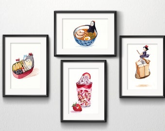 Set Of 4 Studio Ghibli Watercolor Kitchen Art 5"x7" Prints