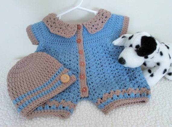 Baby Romper and Hat Crochet Baby Romper Baby Boy Outfit