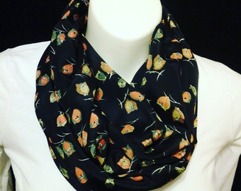 Owl scarf black satin fabric ready to ship great gift item