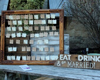 Rustic Wedding Place Cards, Flat Hanging Seating Cards, Twine and Burlap Wedding, Escort Card, Name Cards, Country, Barn, Flowers, Kraft