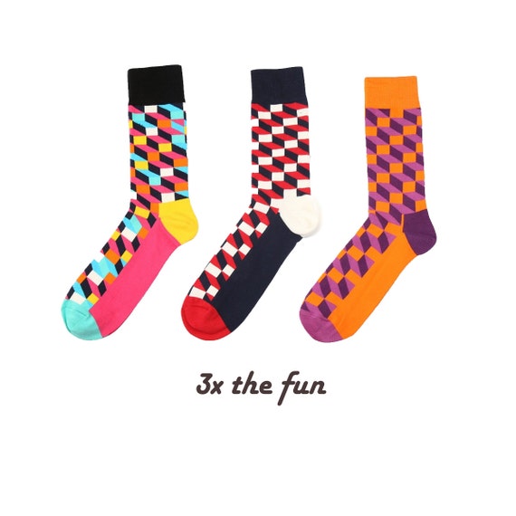 Funky Socks 3 Pack FunCasual Dress Crew Socks for by CuriousBeaver