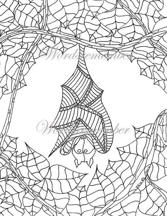 Adult Coloring Page Fruit Bat Art Printable Coloring Page