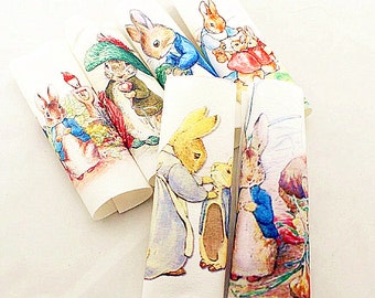 Beatrix Potter Fabric Hand Printed Bunny Children Nursery Fabric Cotton Linen Fabric Bag Case Fabric One Panel 6"X6" (15cm X 15cm) h50