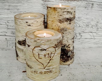 3 Birch Candle Holders - Candles Holders, Tree Slice, Wooden Candle Holders,Rustic Wood