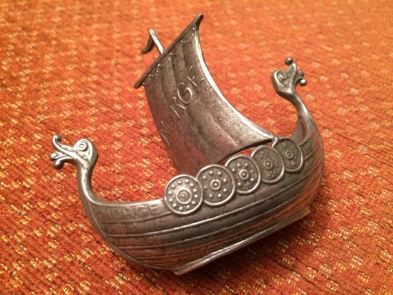 vintage pewter norge viking salt cellar long boat with