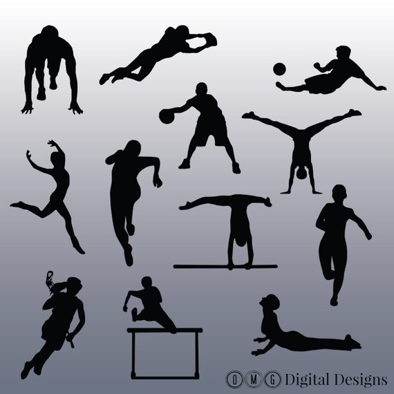 Items similar to 12 Athlete Silhouette Images, Digital Clipart Images ...