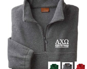 Alpha Chi Omega // A Chi O // Sorority Embroidered Fleece Quarter Zip Jacket // Pullover