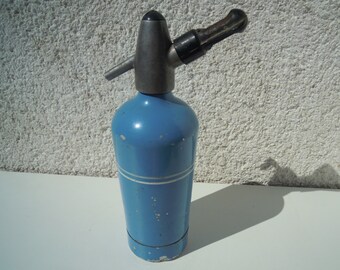 Vintage Aluminium Blue Seltzer Bottle, CO2 cartridge,Aluminium Seltzer Bottle, Blue Seltzer Bottle