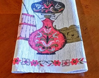 Vintage Tea Towel Retro Kitchen Colonial Red and Black