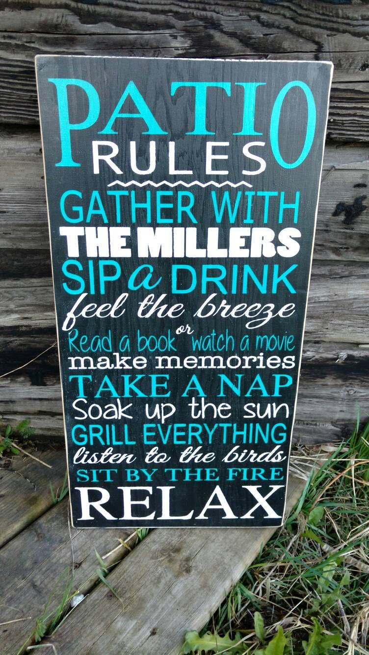 Patio Rules sign personalized deck sign Wooden Sign Hand