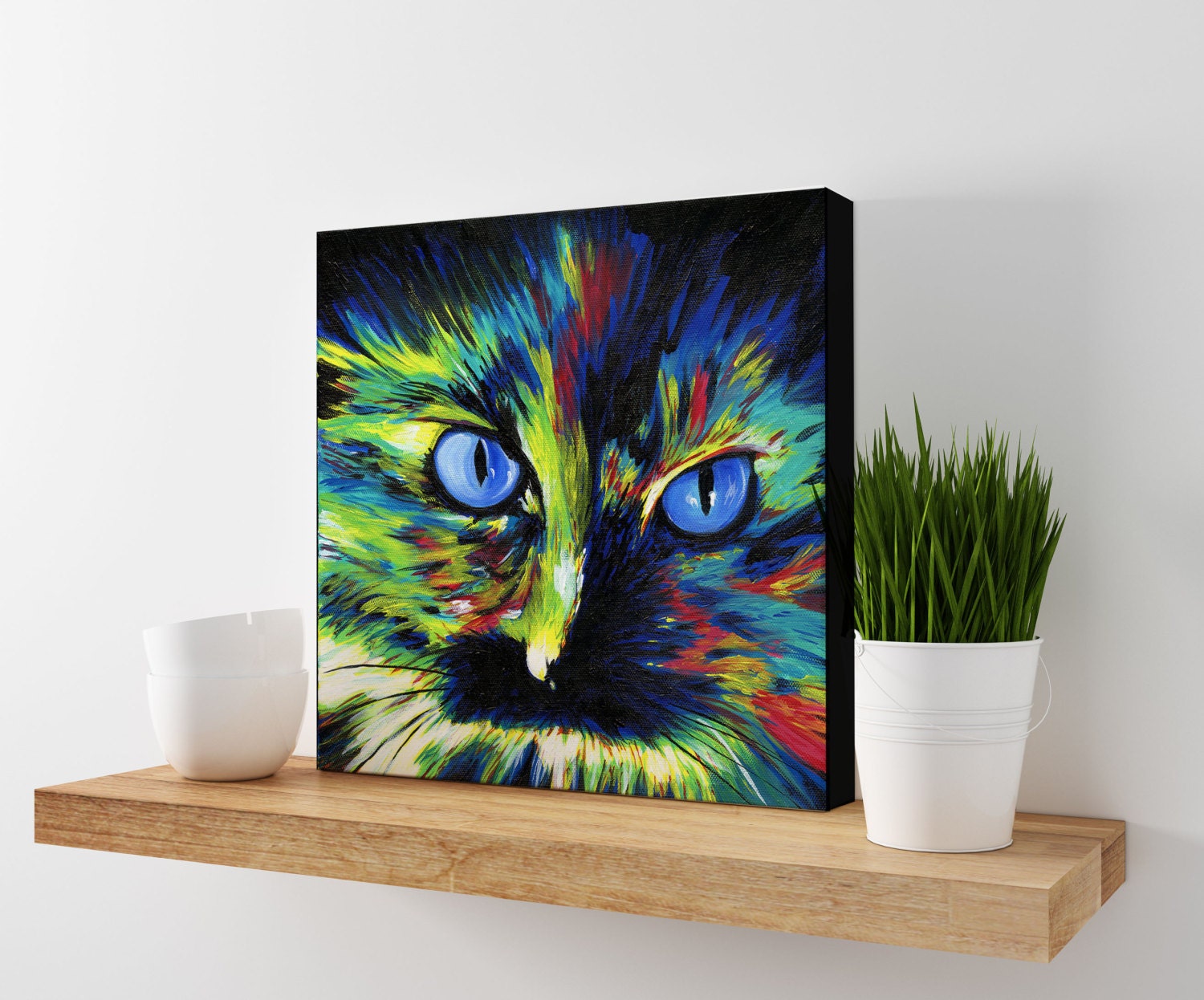 Cat Art Cat Wall Decor Colorful Cat Art Cat Wall Art