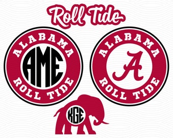 Alabama Roll Tide Monogram Frames (SVG, EPS, DXF, Studio3) Cut Files for use with Silhouette Studio, Cricut Design Space, Cutting Machines