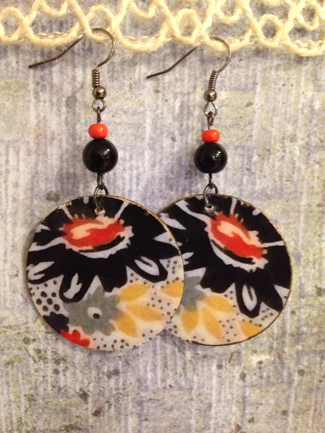 Upcycled Floral Earrings decoupage paper by NCSustainableStyle