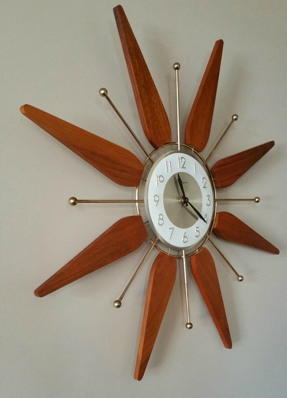 Vintage Ingraham Starburst Wall Clock 1950s Wall Clock Teak