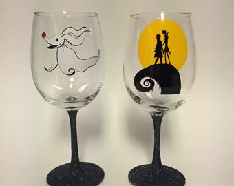 Nightmare Before Christmas Jack and Sally or Zero wine, stemless, pint, or tumbler