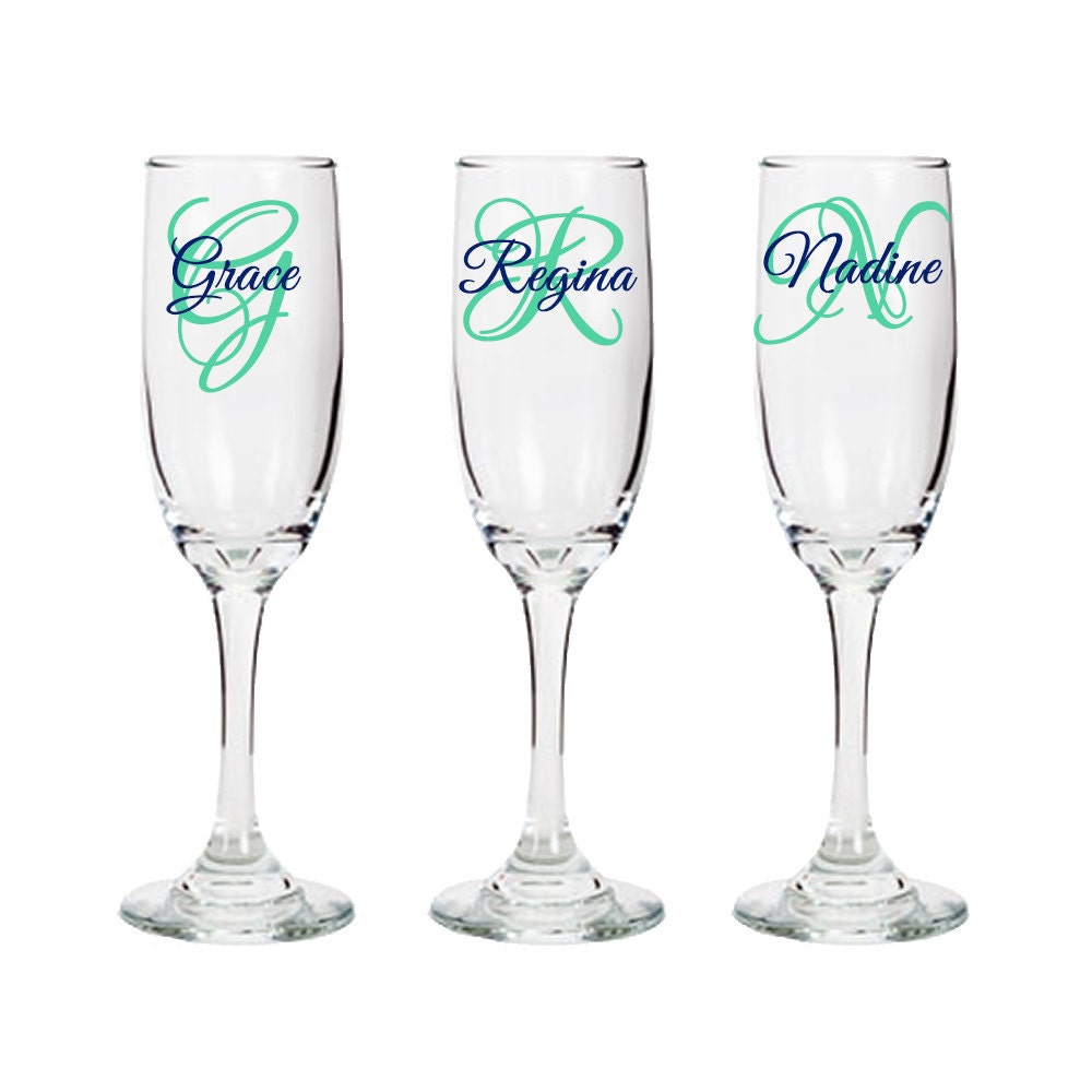 Personalized Champagne Flute With Initial and Name Wedding