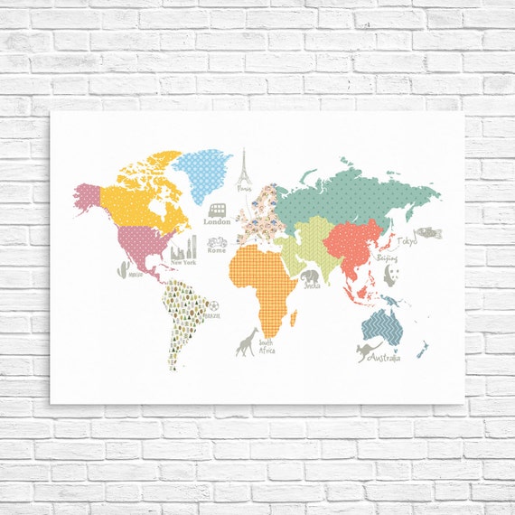 world map for kids 06 size a1 a2 a3 a4 world by modernkidsgallery