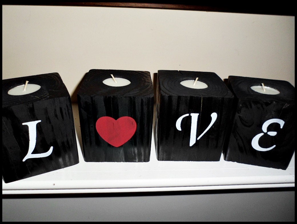 Valentines Decor Wood Candle Holders Home Decor Tea Lights