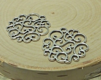 Platinum Filigree Flower Connectors - 10 Pieces - Antiqued Copper Plated Brass - 34x34mm