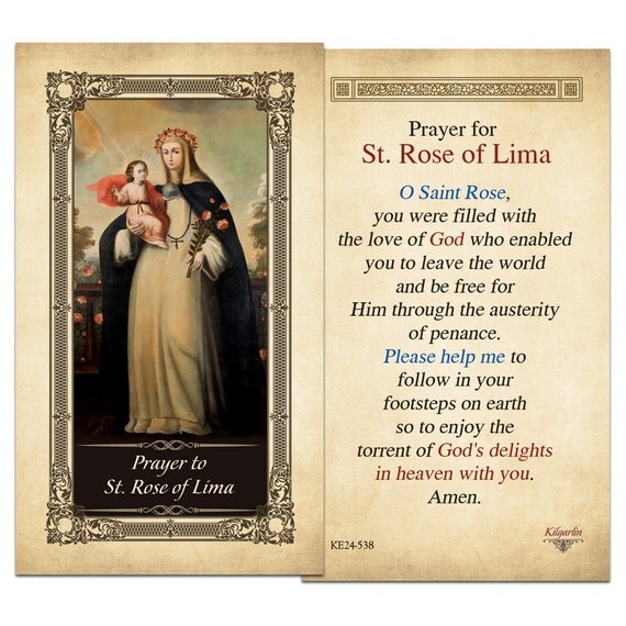 Prayer to St. Rose of Lima Laminated Holy by