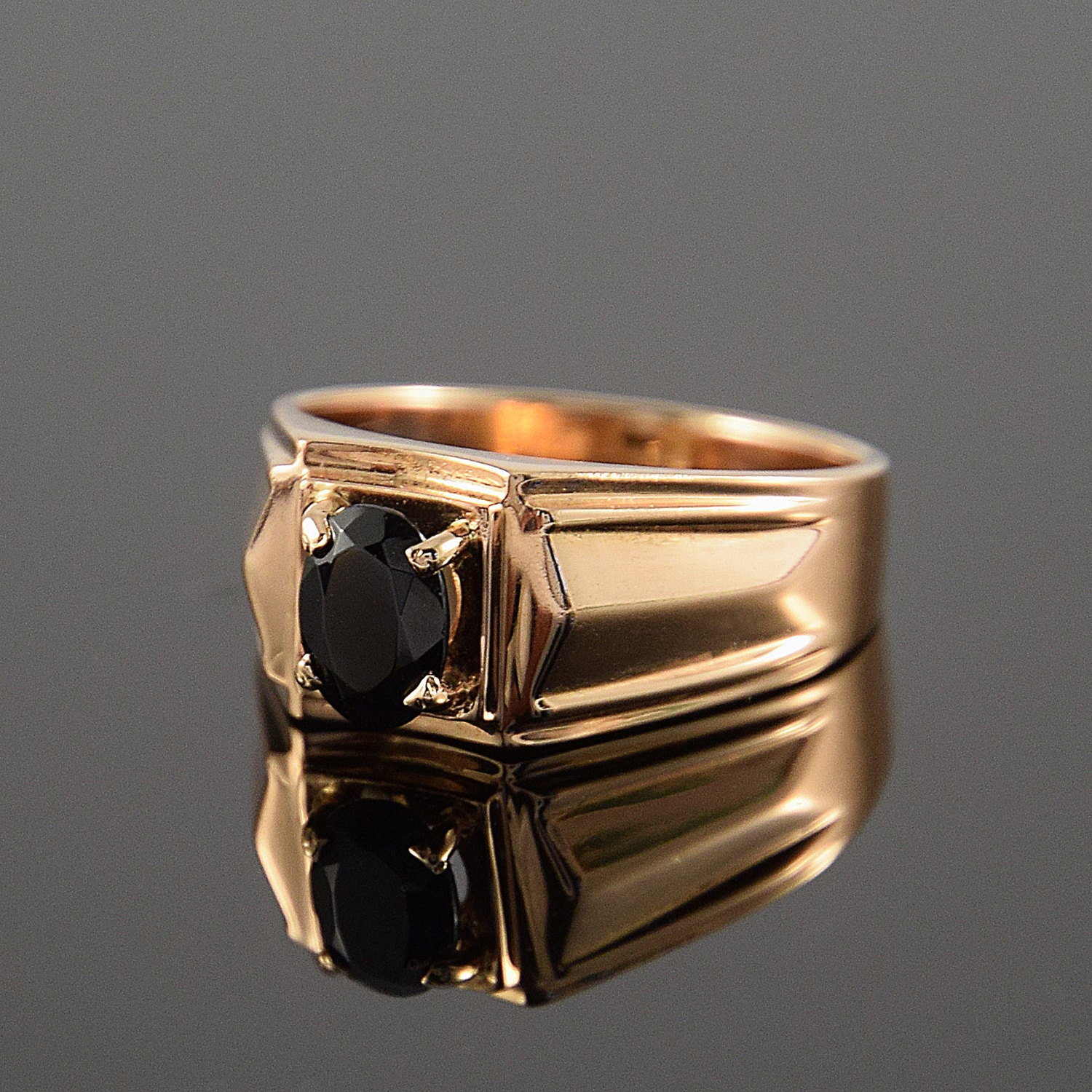 Signet ring gold Black stone ring Men signet ring Men ring