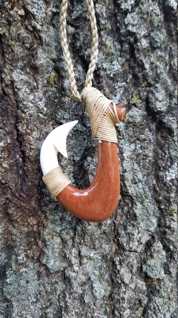 Beautiful Hawaiian Double Fish Hook Rakau Koa Wood and Buffalo