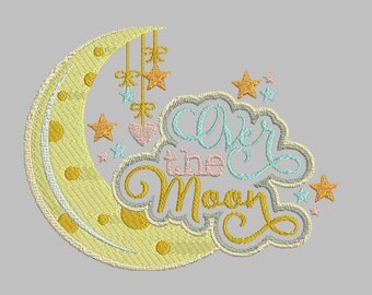 Over the Moon, Baby Girl & Baby boy announcement designs for machine embroidery - fits a 5x7 hoop