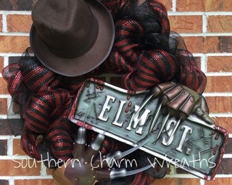 24" Deco Mesh Nightmare on Elm Street Freddy Halloween Wreath PLEASE READ LISTING