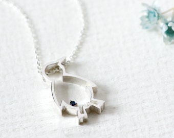 Sapphire Penguin Necklace 925 Sterling Silver Animal Jewelry September Birthstone