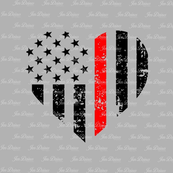 Download Red Line Distressed Heart SVG DXF EPS Fireman Heart Design