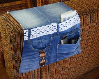 Denim sofa organizer, Remote control organizer, Fabric remote Caddy, Armchair Remote Caddy, family gift