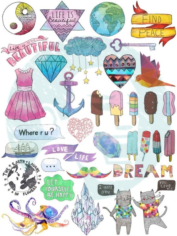 Set 40. Tumblr Stickers. Stickers. Set of stickers. Decals