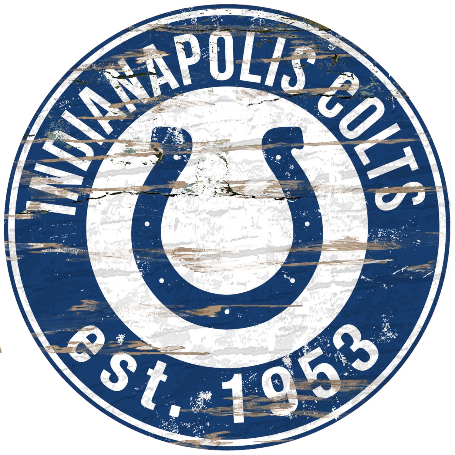 NFL Indianapolis Colts Round Distressed Established Wood Sign