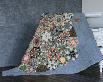 Handmade,Modern Patchwork Quilt,Loft,Kaleidoscope,Double,King or Queen Bed Throw, Blanket, BedSpread,Gray