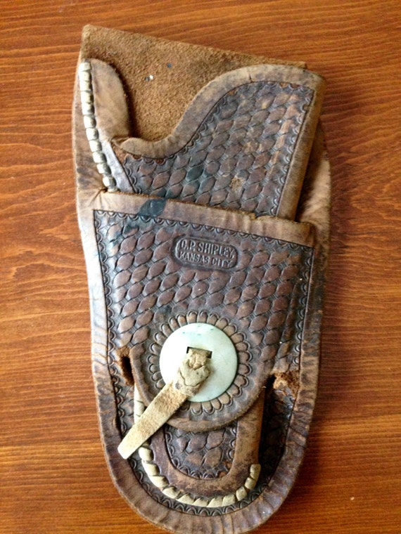 Antique Toy Gun Holster Hand Tooled Leather Vintage Original