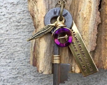 key necklace | hand stamped key | engraved key | skeleton key necklace | bohemian jewelry