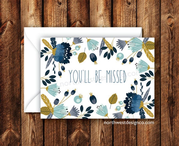 DIGITAL Floral You'll Be Missed Retirement Card Blue