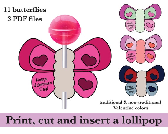 Items similar to Lollipop Butterfly Valentine's Day Cards, Classroom