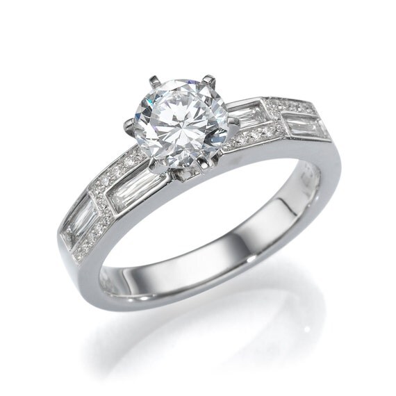 Cubic Zirconia Engagement Ring 18K White Gold Ring Unique