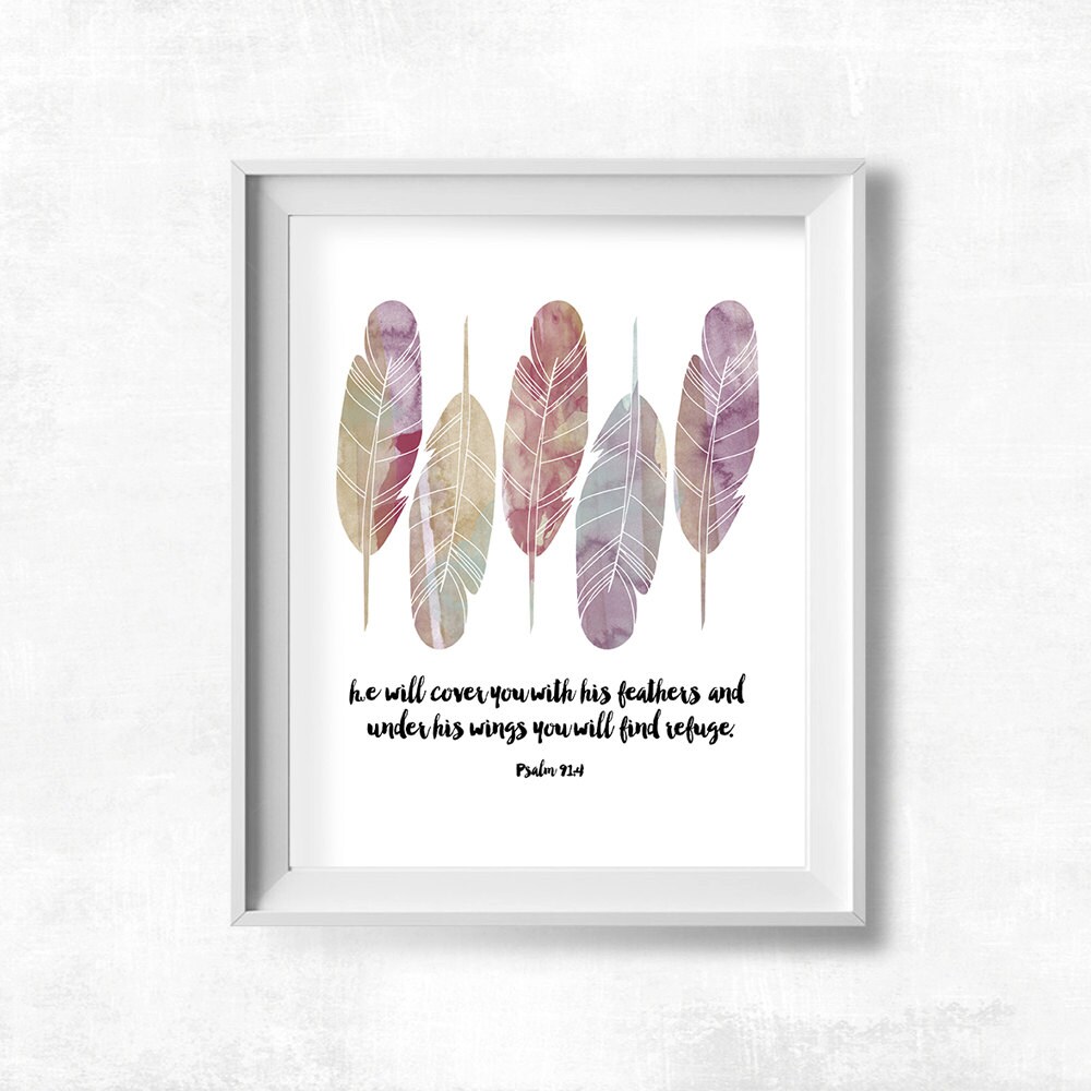 Bible Verse Printable He Will Cover You With His Feathers