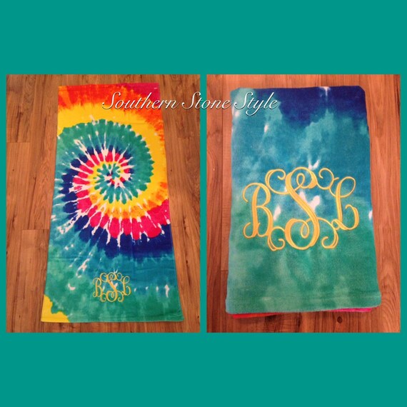 monogram beach towel tie dye beach towel by SouthernStoneStyle