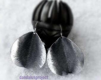 hammered drop earrings 925 Silver handmade jewellery earrings oxidized dangle earrings bohemian rustic jewelry circle