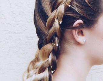 DARLA|| Hair Rings- Silver or Gold Rings With Pearly White Beaded Accents- Hair Jewelry- Hair Accessories- Festival Hair Rings Jewelry