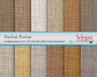 burlap digital paper " Neutral Burlap " digital scrapbook paper earthy printable pattern 12x12 backdrop texture background