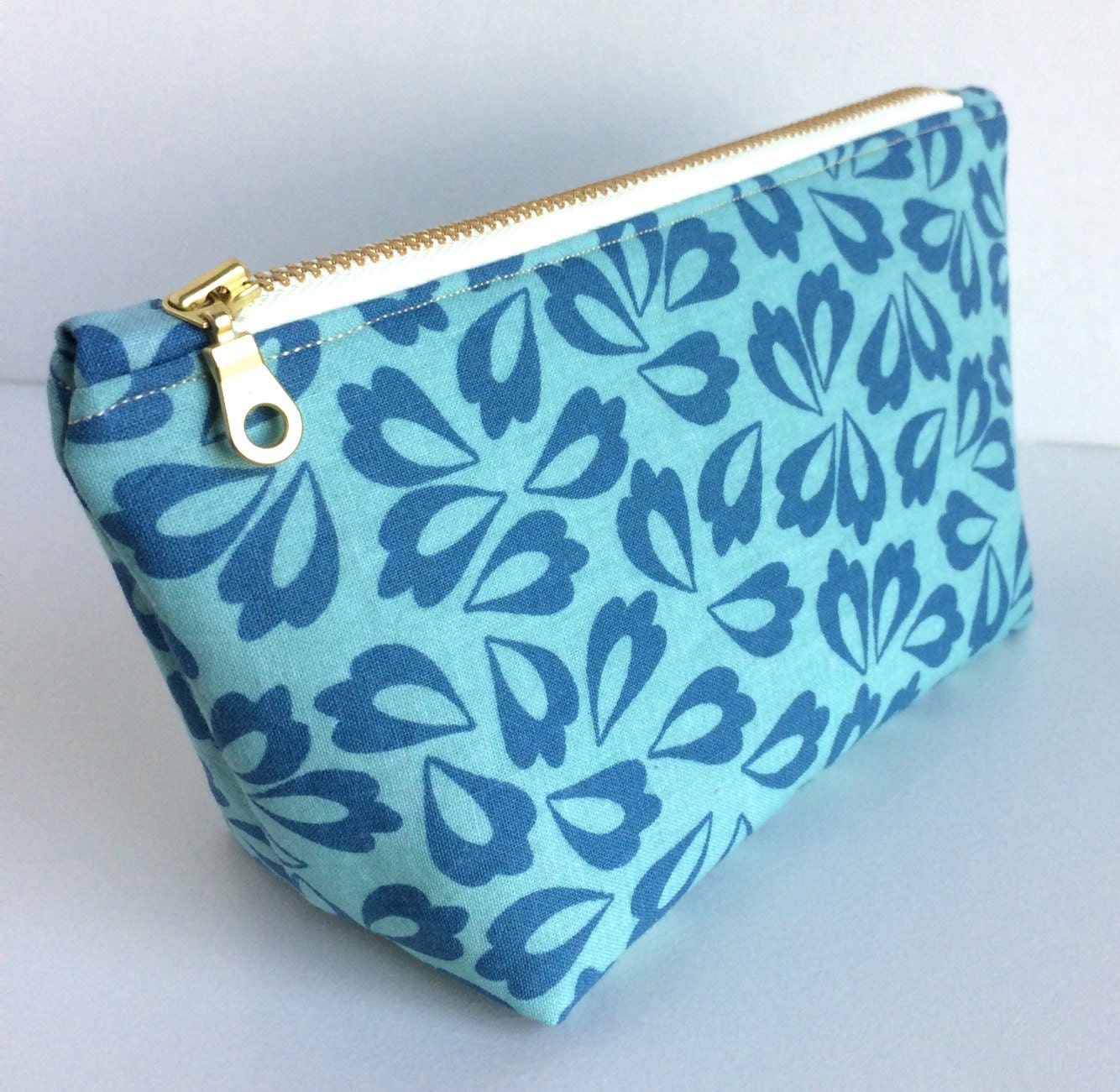 Small Teal Zipper Pouch Teal Cosmetic Bag Small Blue
