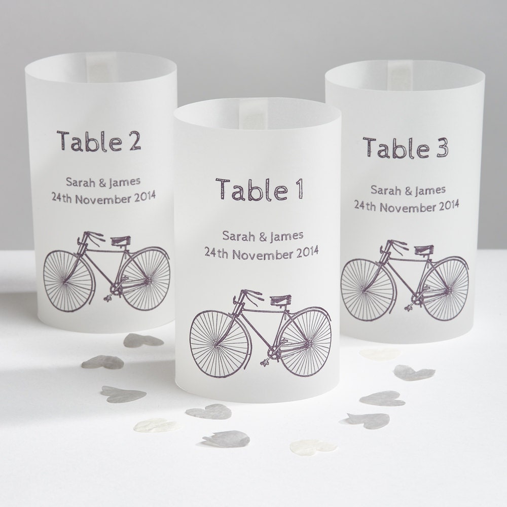 Cyclist wedding table number luminary lanterns-London to Brighton bike ride celebration-table lantern decorations for cycling lovers