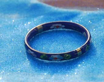 Vintage 1950's Coisonne Enamel Flower Pattern - Hinged Bangle Bracelet